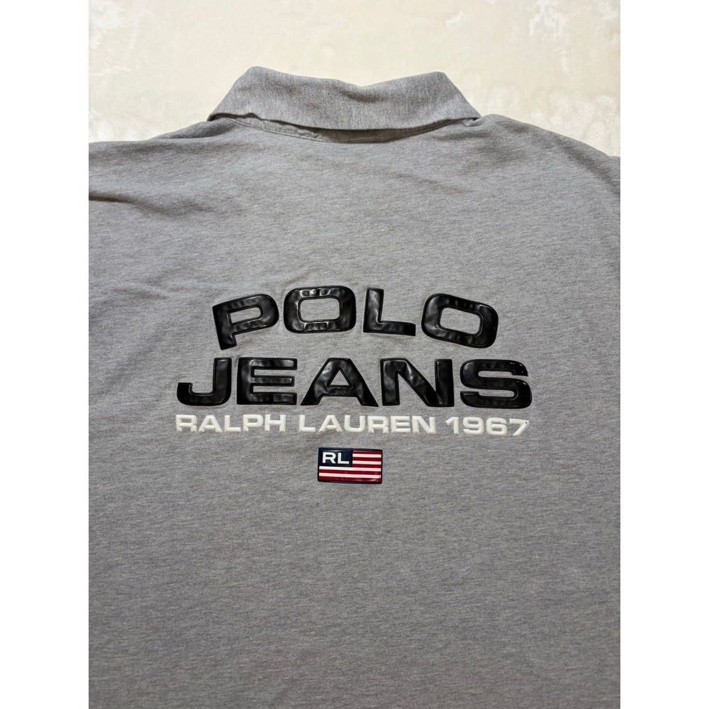 Polo Jeans Gray Vintage 90s Graphic Short Sleeve Polo Shirt Mens XXL Good